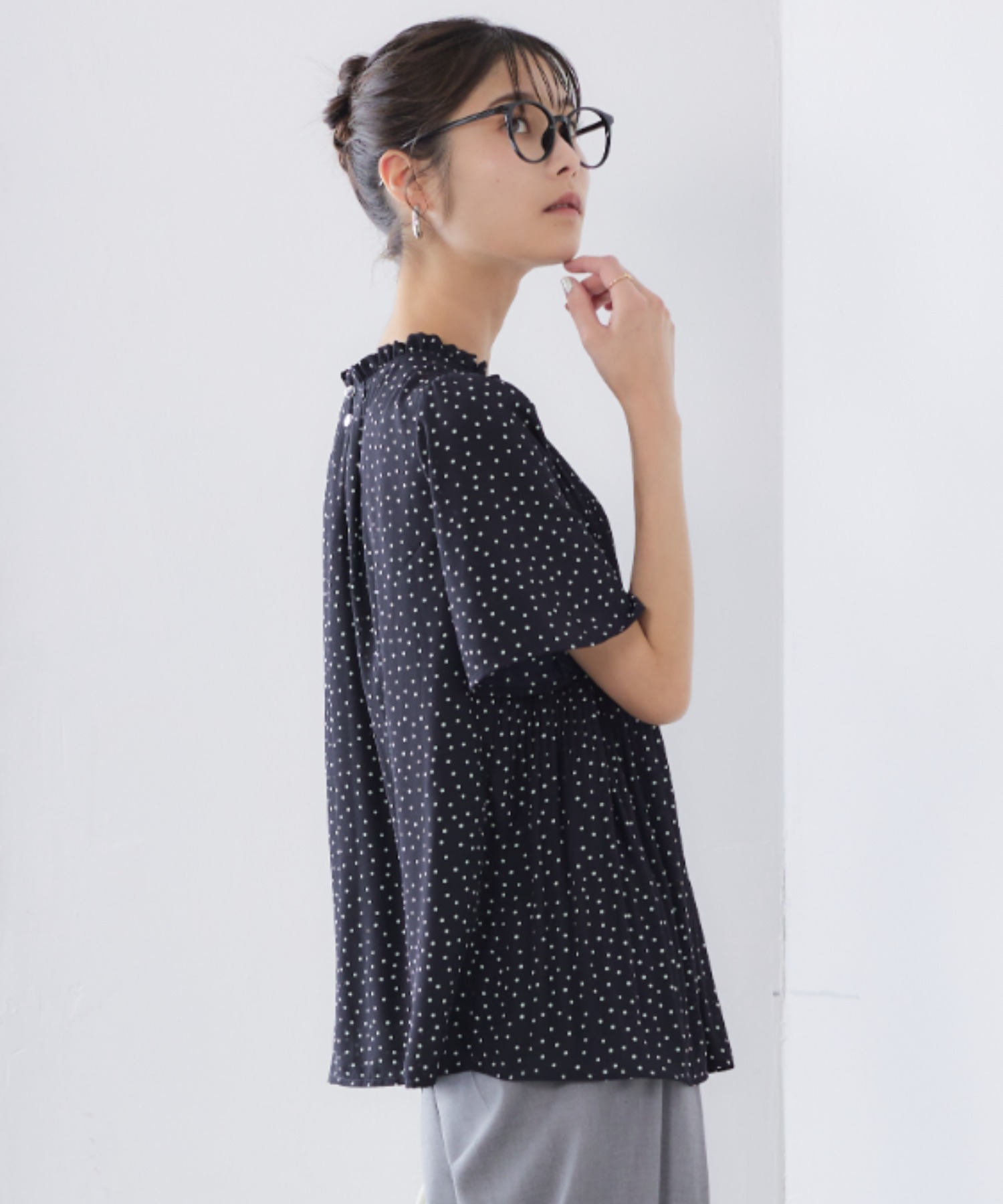 model:166cm　着用カラー：ネイビー（ドット）　着用サイズ：M