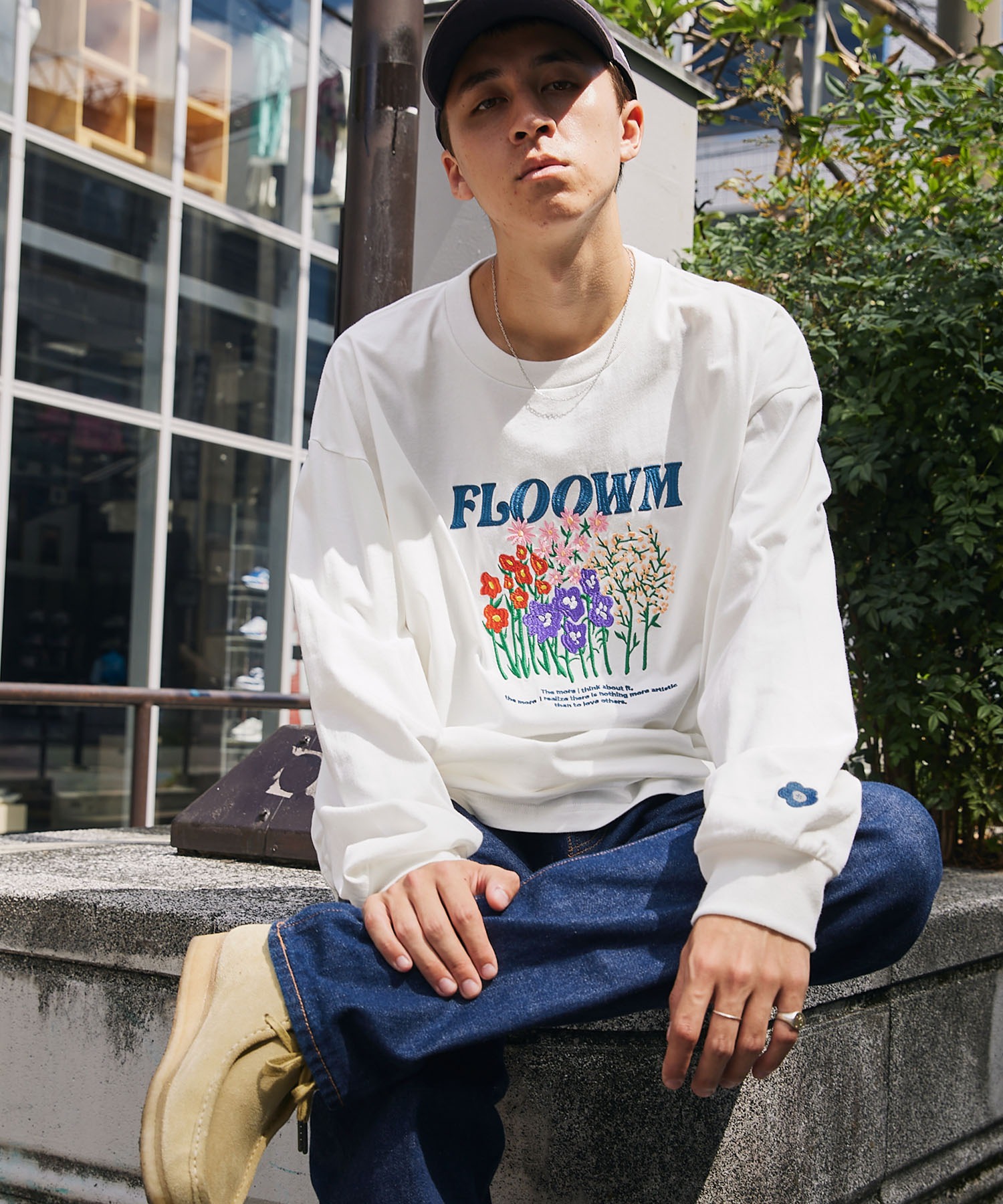 【FLOOWM】フラワーロゴ刺繍 ビッグシルエット長袖Tシャツ