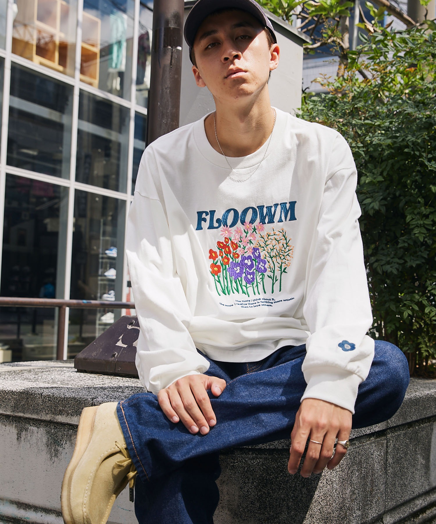 FLOOWM】フラワーロゴ刺繍 ビッグシルエット長袖Tシャツ MONO-MART