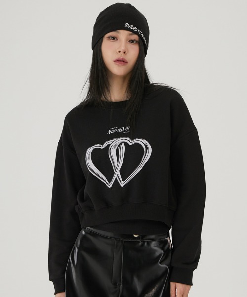 トレーナー スウェット A'GEM/9 × .kom 「ACOVER/オコボ」 Two Hert Silver Ring Crop Sweats sh A'GEM/9 × .kom 『ACOVER/オコボ』 Two Hert Silver Ring Crop