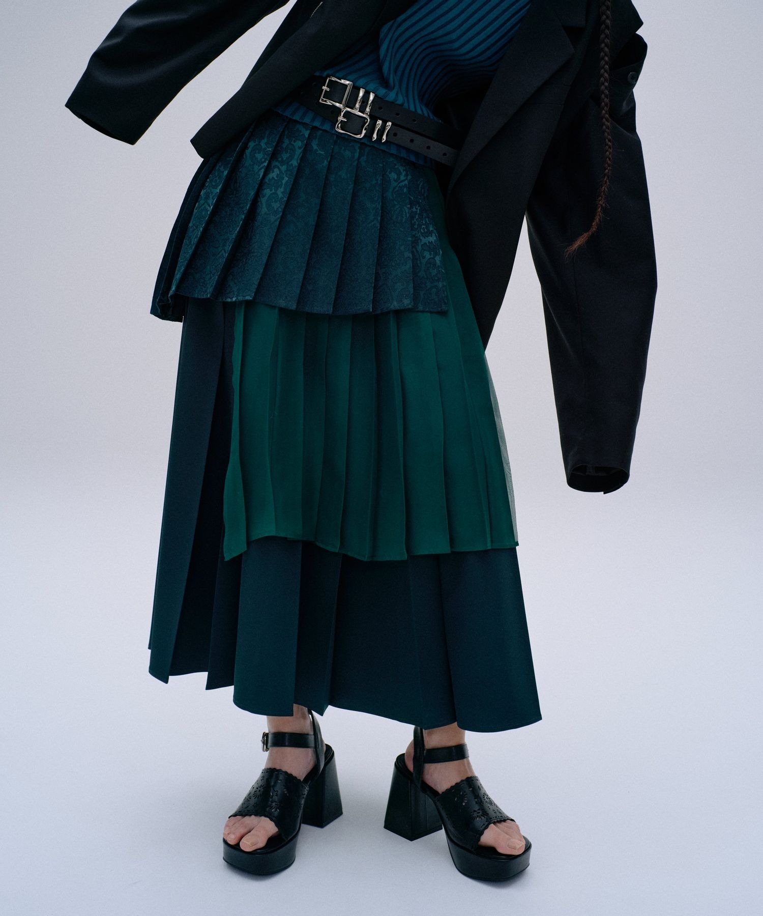 アシメミックスプリーツスカート(HARE)