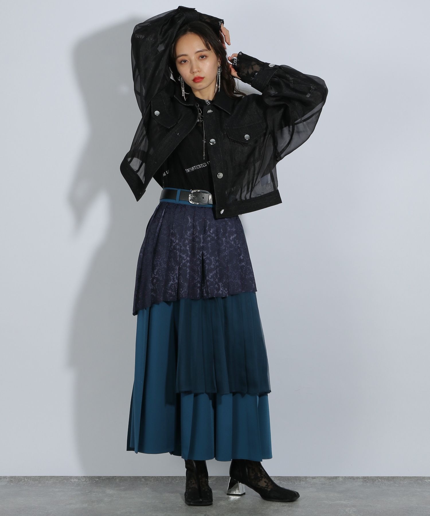 アシメミックスプリーツスカート(HARE)