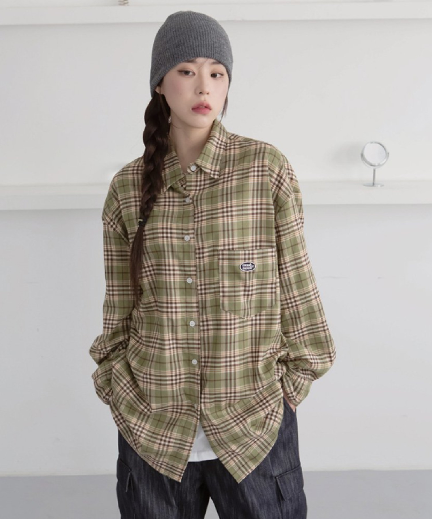 A'GEM/9 × .kom『muah muah/ムーアムーア』 OVERFIT CHECK SHIRT/オーバーフィット チェックシャツ 韓国ブランド セレクト│A'GEM/9×.KOM【公式】｜韓国・ストリートブランド通販サイト エージェムナイン ドットケーオーエム