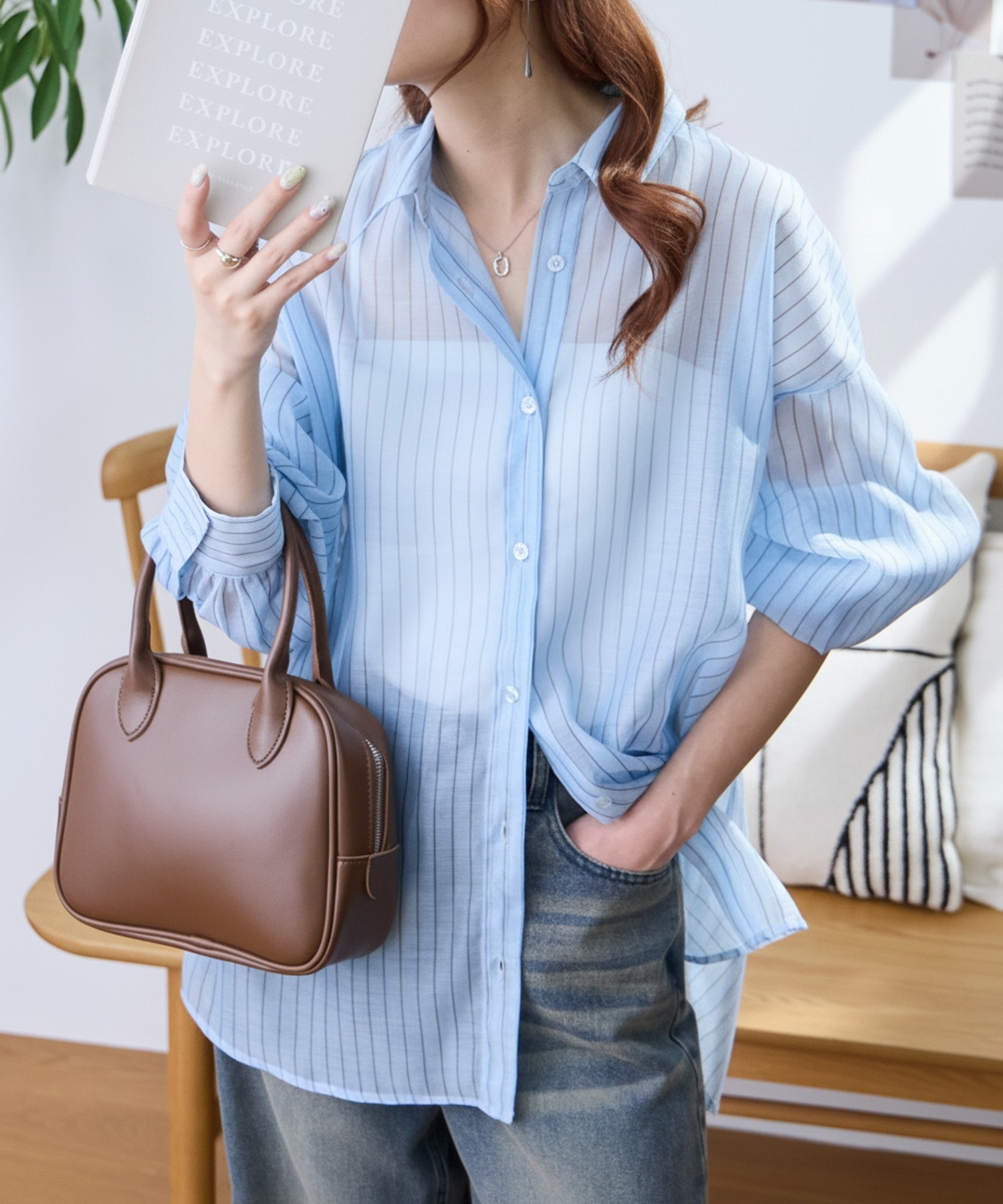 MIOSMOKEY ミオズモーキー ポリエステル 100% シースルーシャツ MC Oct Shirt in Moss Green