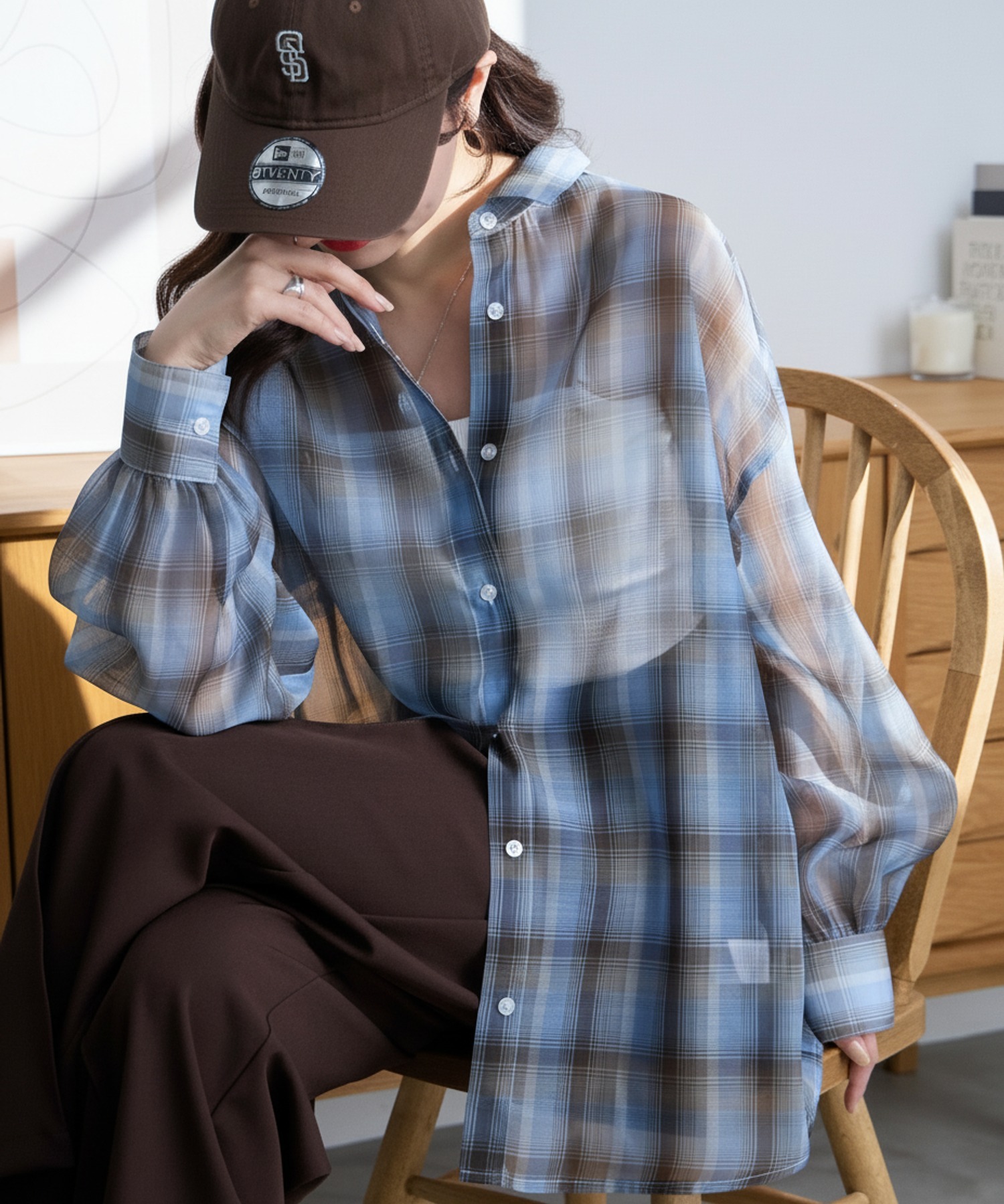 MIOSMOKEY ミオズモーキー ポリエステル 100% シースルーシャツ MC Oct Shirt in Moss Green