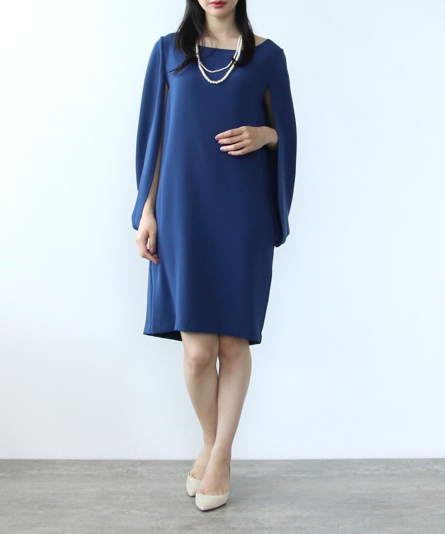 結婚式 ﾜﾝﾋﾟｰｽ ﾄﾞﾚｽ 二次会 トリアセテート二重織後ろブラウジングワンピース