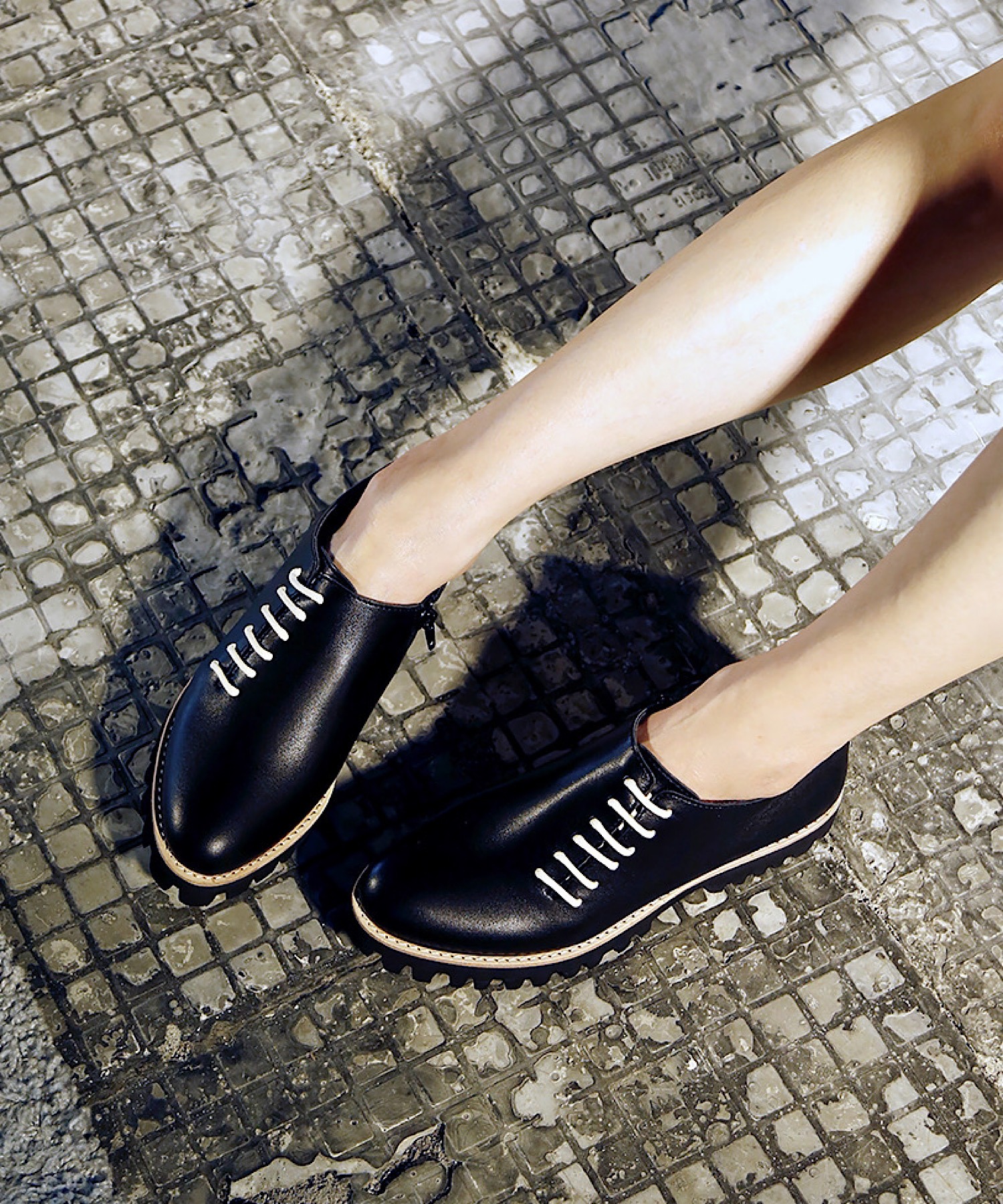 本革/軽量/264g/厚底/3cm】サイドステッチシューズ ALL BLACK│Jeffrey