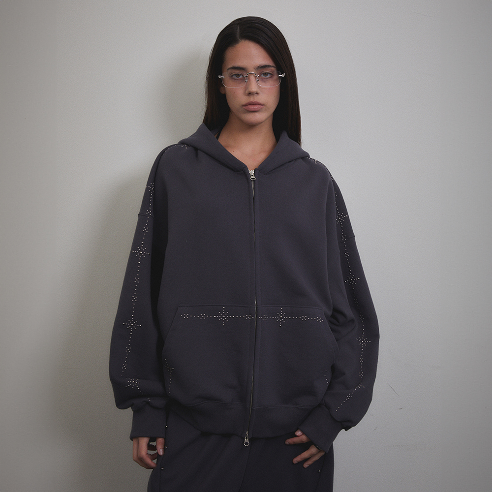 Stud Line Hood Zip‑up — худи на молнии (угольно‑серый)