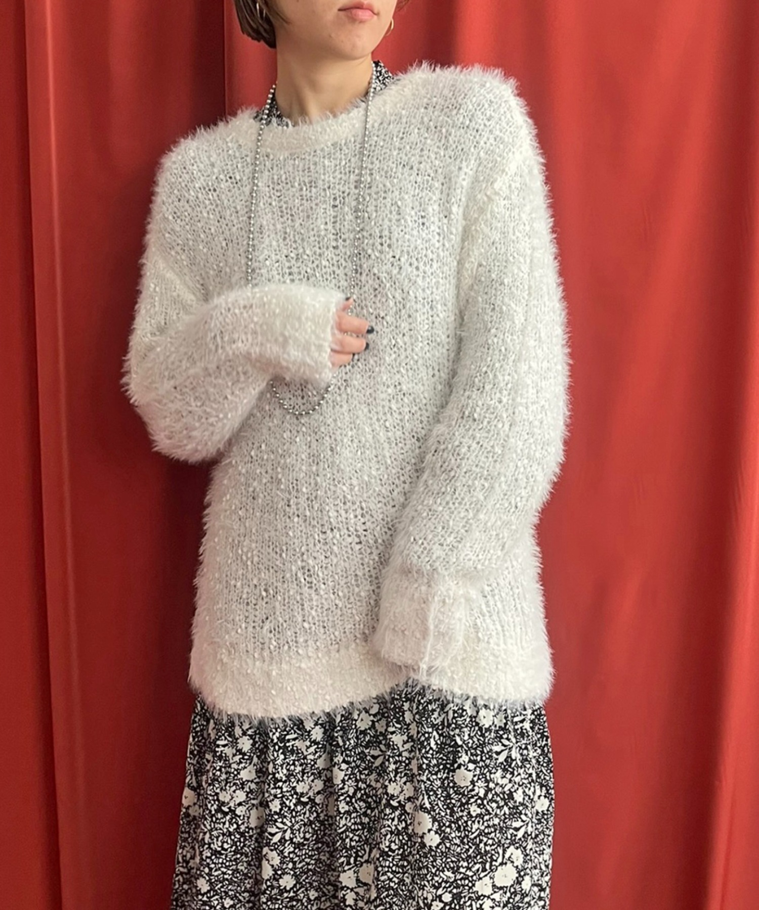 ヴィンテージ　ポコポコ　花柄　ニット　ウール　B1 ヴィンテージ ポコポコ 花柄 ニット ウール B1