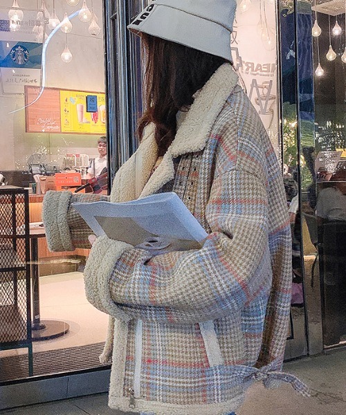 kom SELECT/ドットケーオーエムセレクト』チェック柄 ムートン風コート