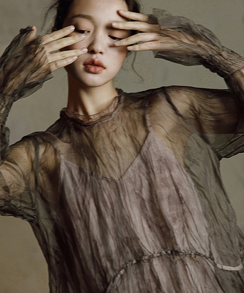 新品未使用タグ付 SHRIMPS Short Dress　シルク　ドレス MURMURMI】Wrinkled silk shear loose dress chw22s005