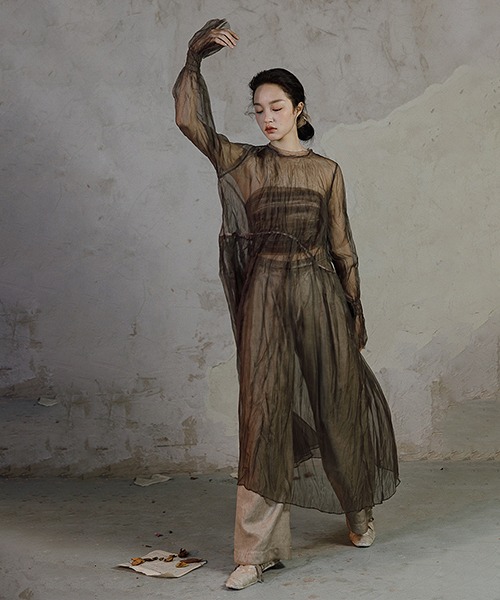 MURMURMI】Wrinkled silk shear loose dress chw22s005