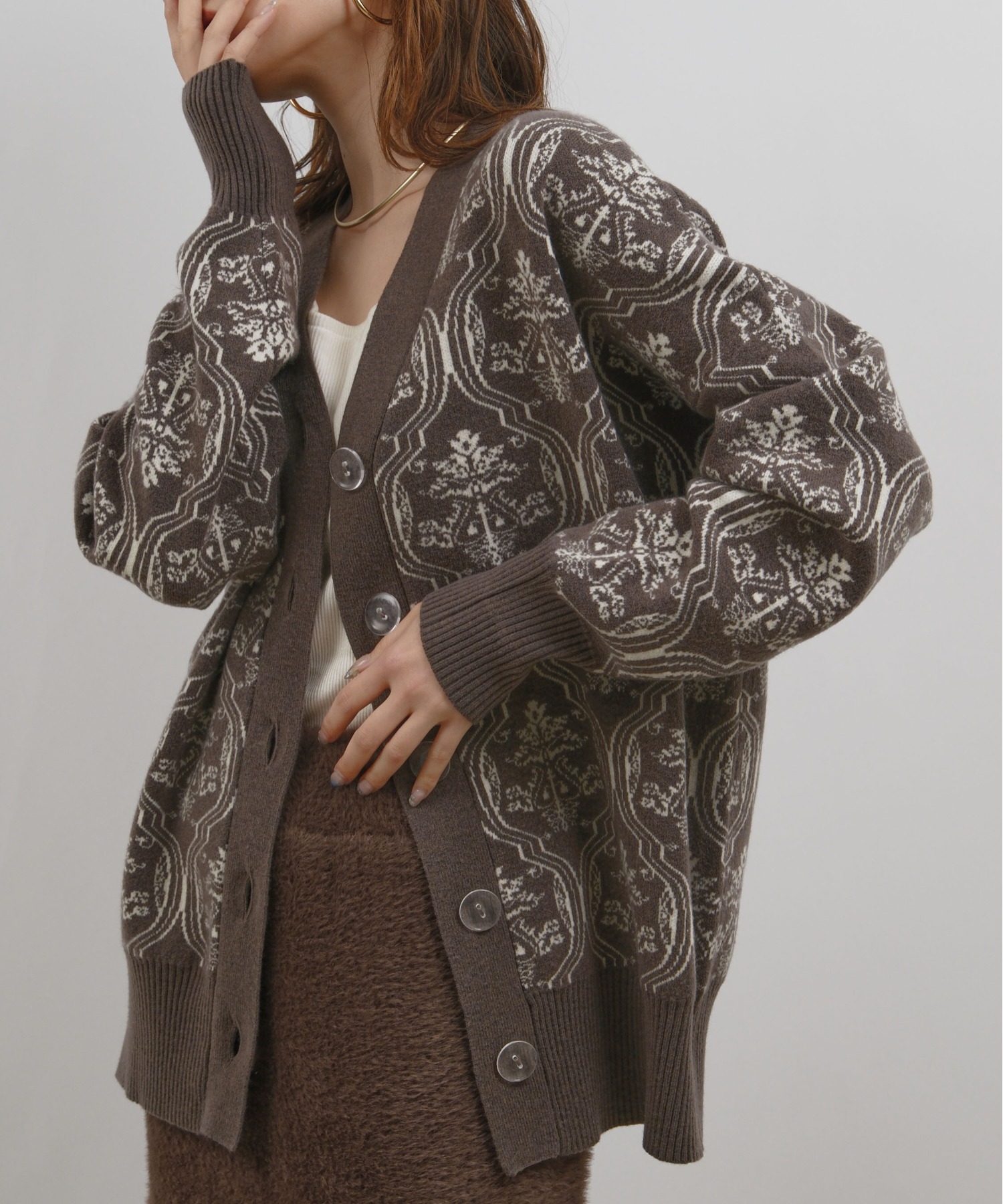 アンティーククラシックジャガード柄カーデ Palm Riche│Eimee Law