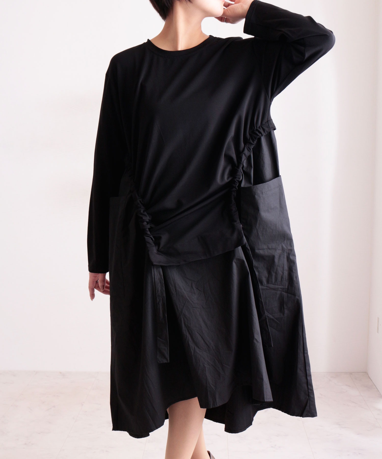 異素材切り替えのふんわりワンピース Tabek Desa Id