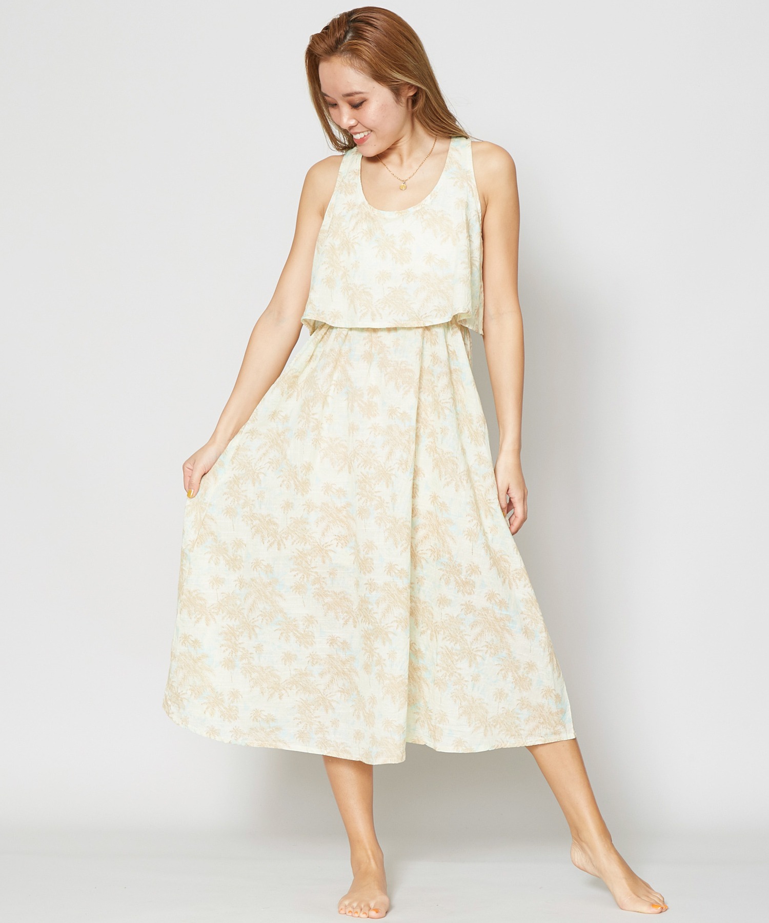 Kahiko パームツリーペールカラーノースリーブワンピース 激安卸販売新品