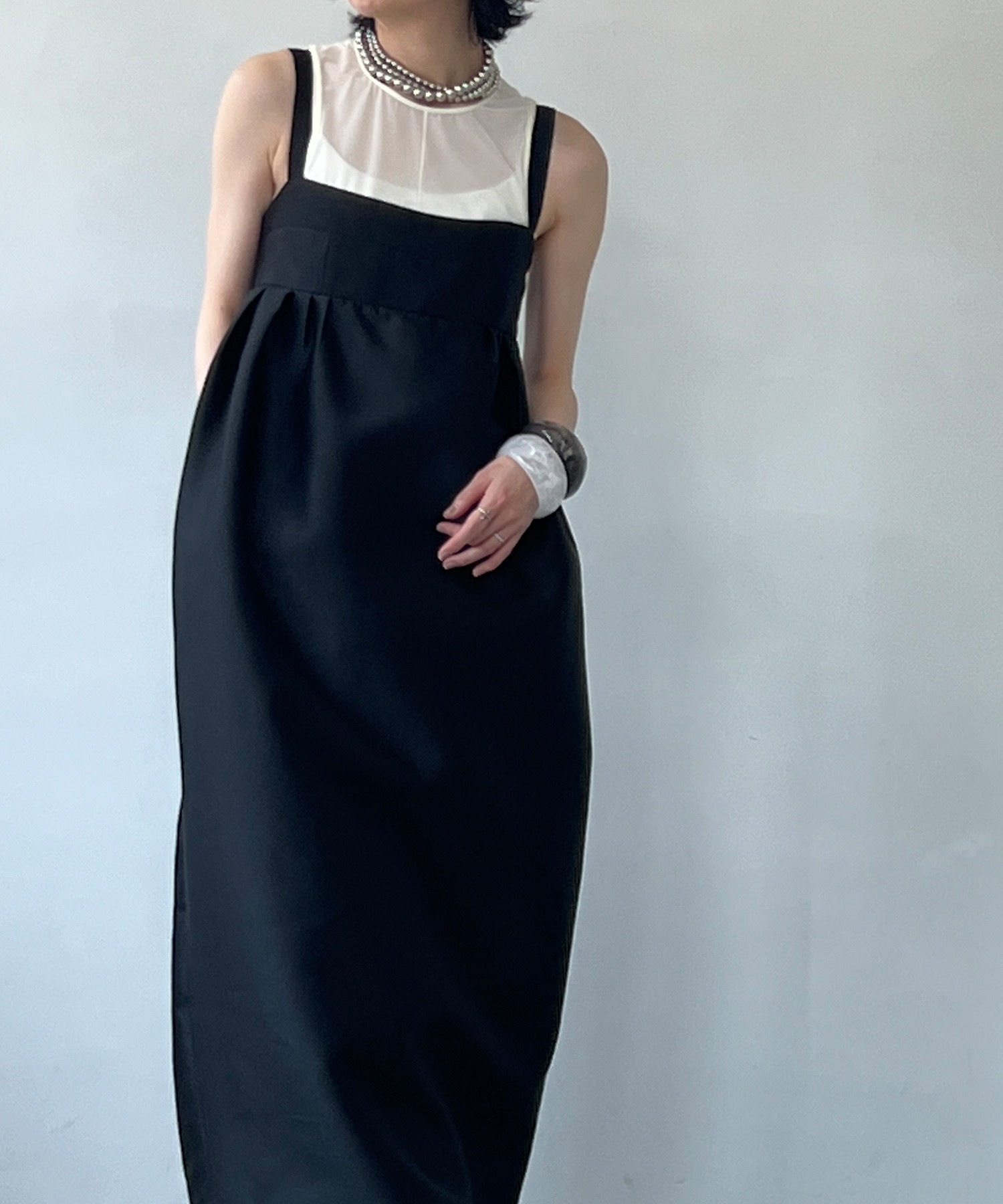 ブラックサテン コクーンワンピ chw23s089-ファッション通販サイト 