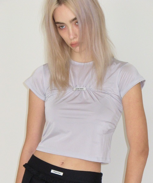 A'GEM/9 × .kom 『CRANK/クランク』 GLOSSY SHIRRING LOGO TOP