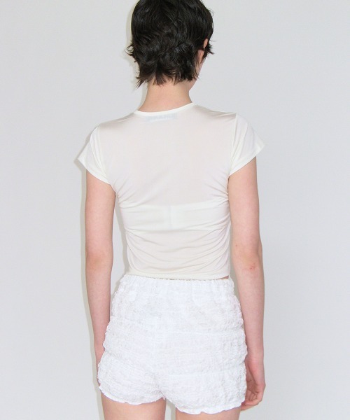 A'GEM/9 × .kom 『CRANK/クランク』 GLOSSY SHIRRING LOGO TOP