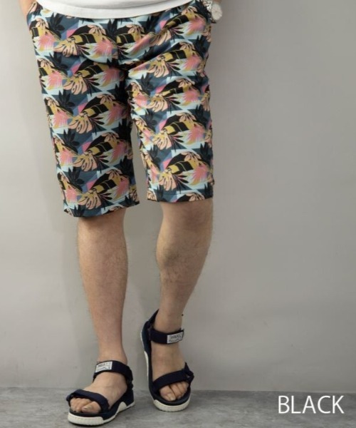 リーフ柄フェイクリネン 世界の人気ブランド ハーフパンツ