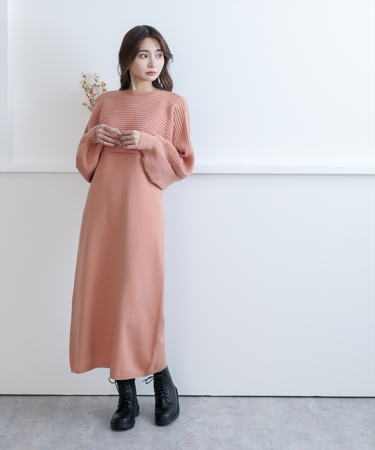 超高品質で人気の Clearレイヤードリブニットワンピース