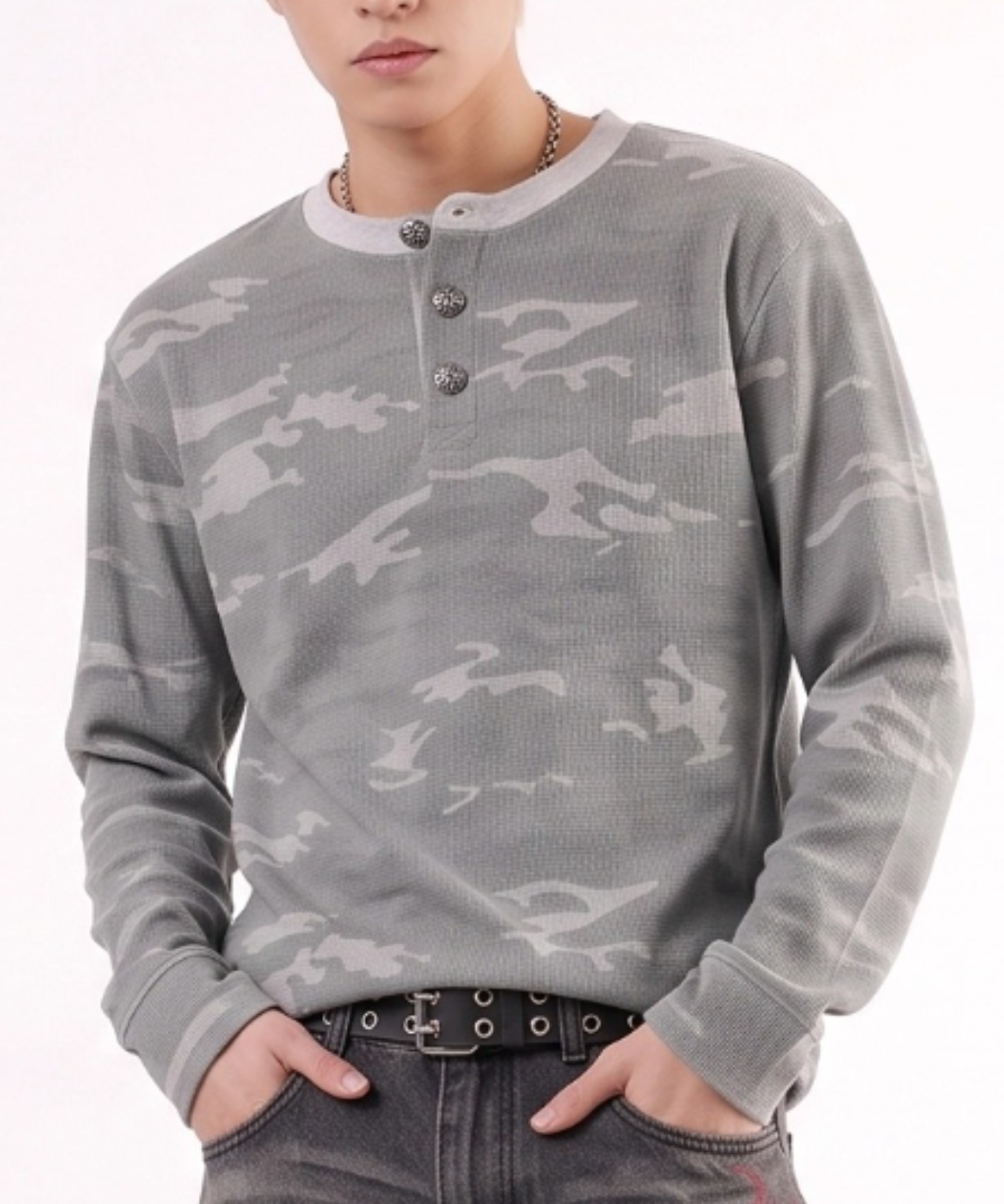 A'GEM/9 × .kom 『A'gem/エージェム』CROSS BUTTON WAFFLE LONG SLEEVE