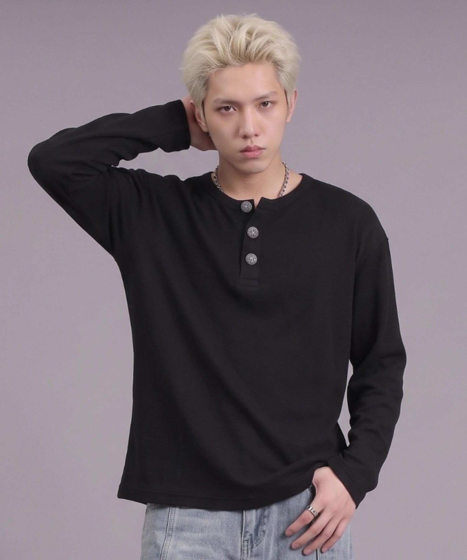 A'GEM/9 × .kom 『A'gem/エージェム』CROSS BUTTON WAFFLE LONG SLEEVE