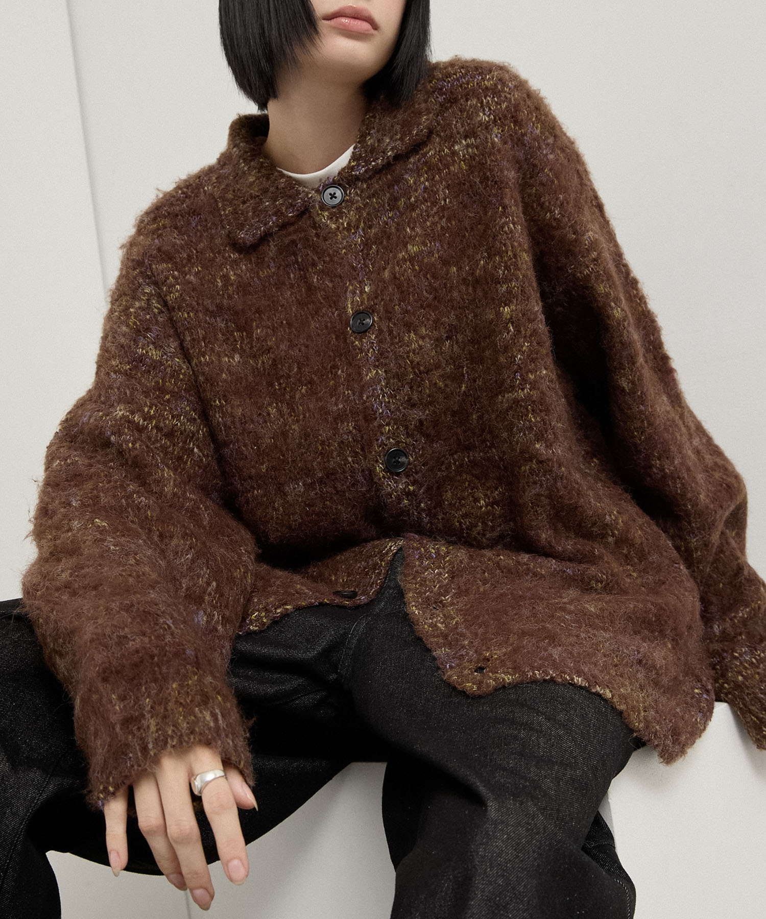 Alfred Alex】Shaggy Knit Shirt Cardigan / モヘアライク シャギー
