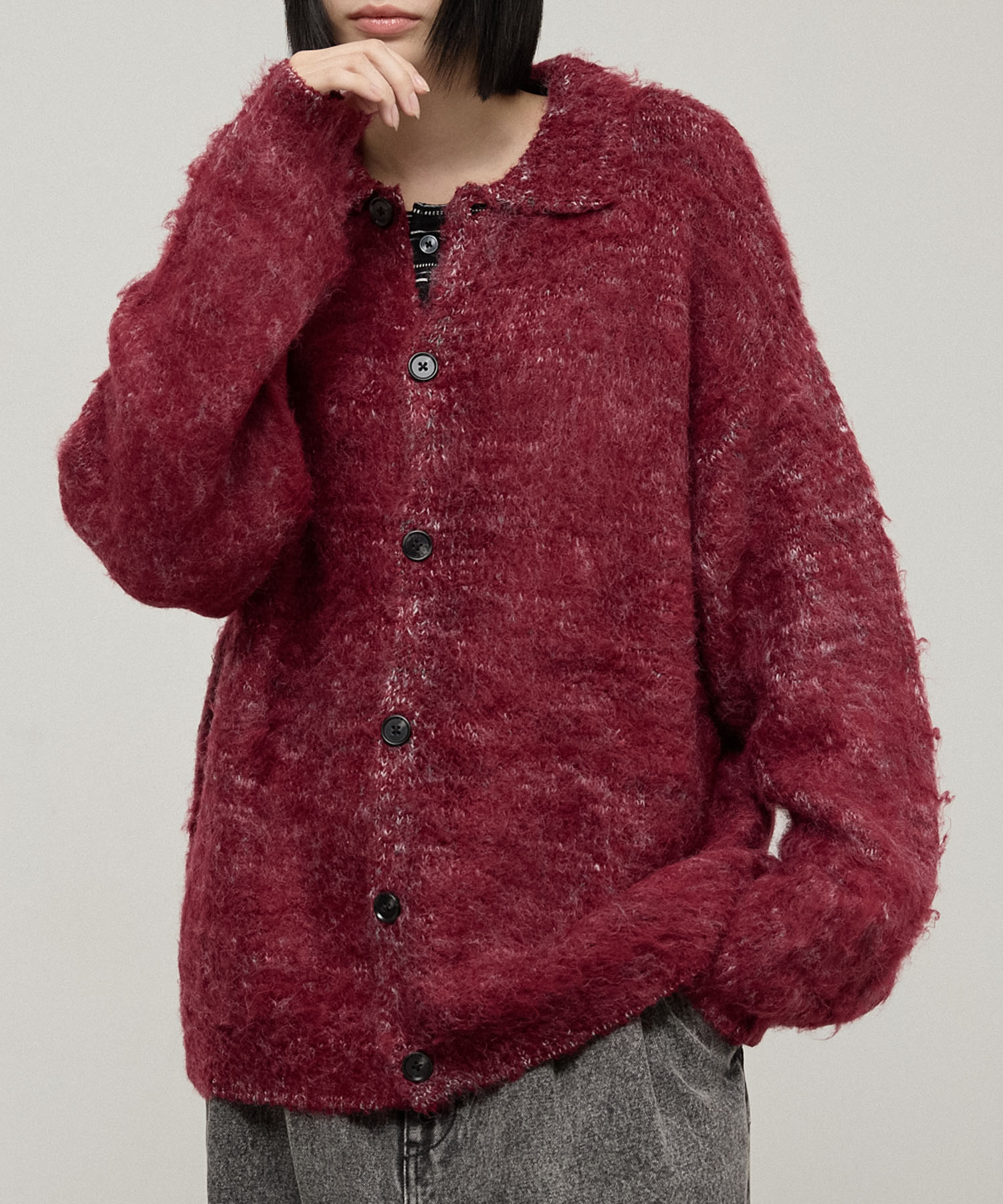 Alfred Alex】Shaggy Knit Shirt Cardigan / モヘアライク シャギー