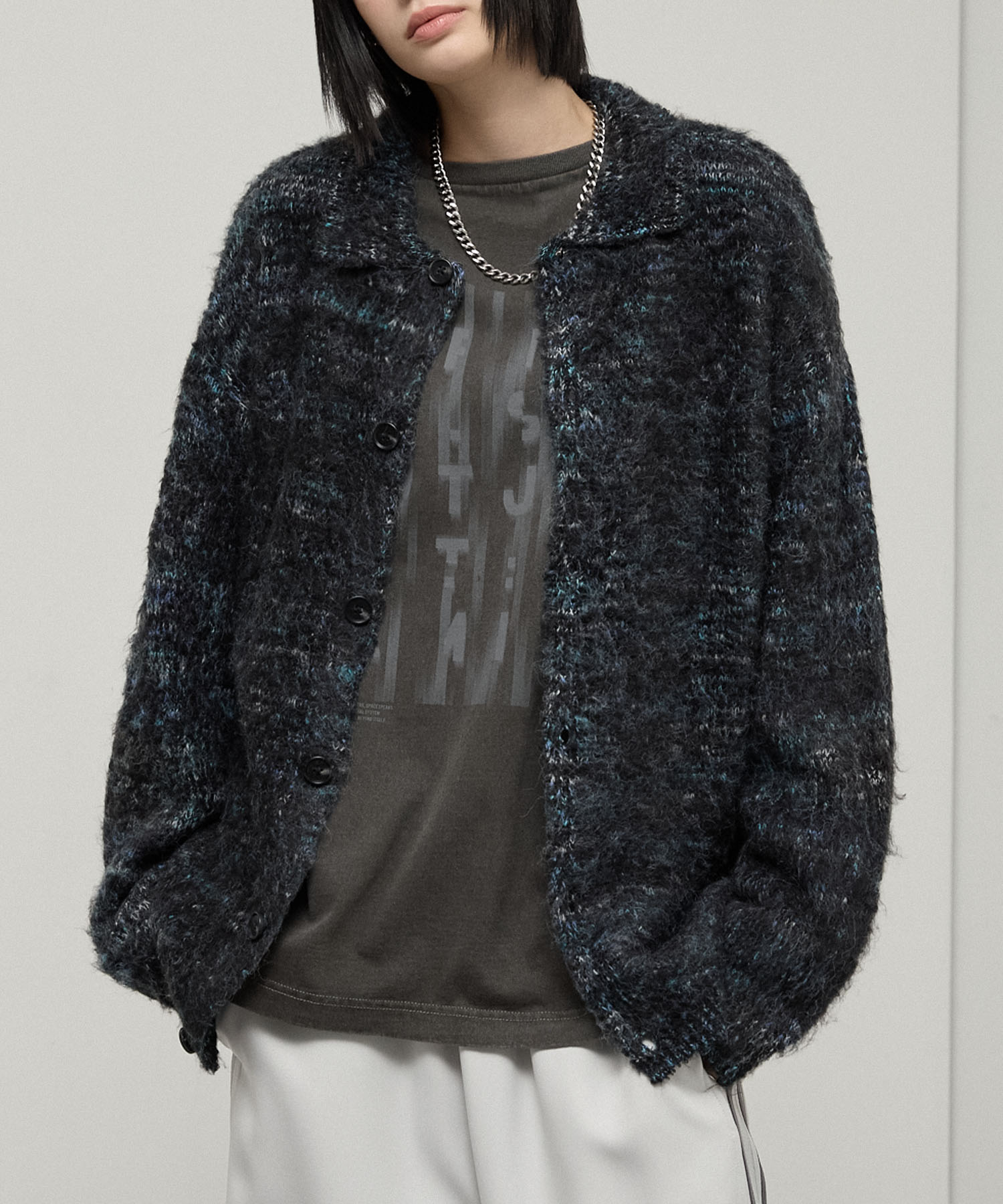 Alfred Alex】Shaggy Knit Shirt Cardigan / モヘアライク シャギー