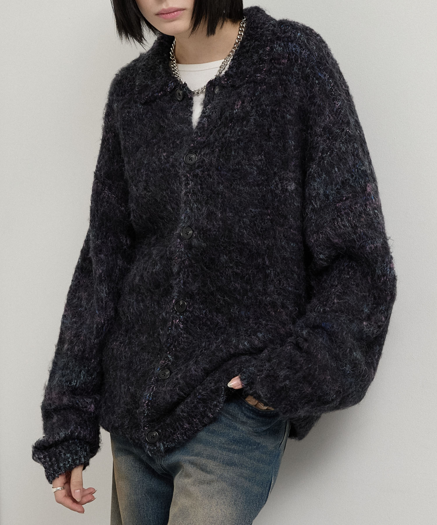 Alfred Alex】Shaggy Knit Shirt Cardigan / モヘアライク シャギー