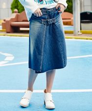 USED加工デニム ミモレ巻きスカート