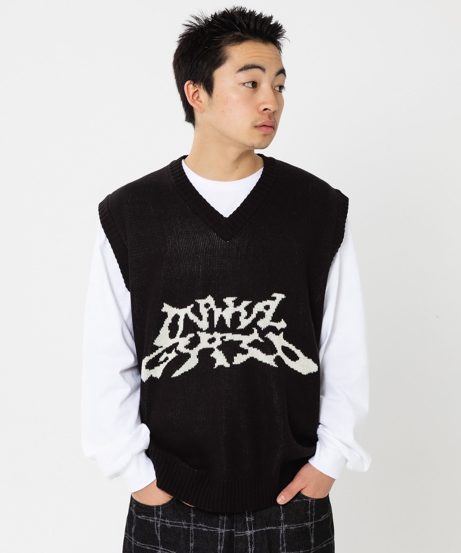 mahagrid/マハグリッド』TRIBAL LOGO KNIT VEST/トライバルロゴニット