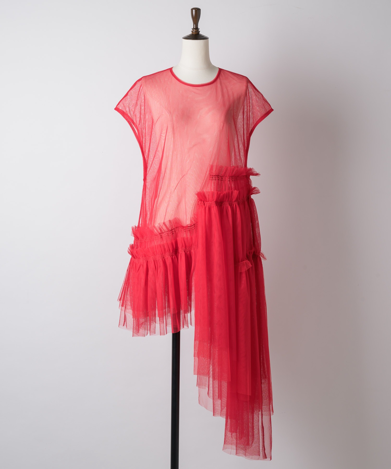 フレンチスリーブレイヤードギャザーチュールデザインtops