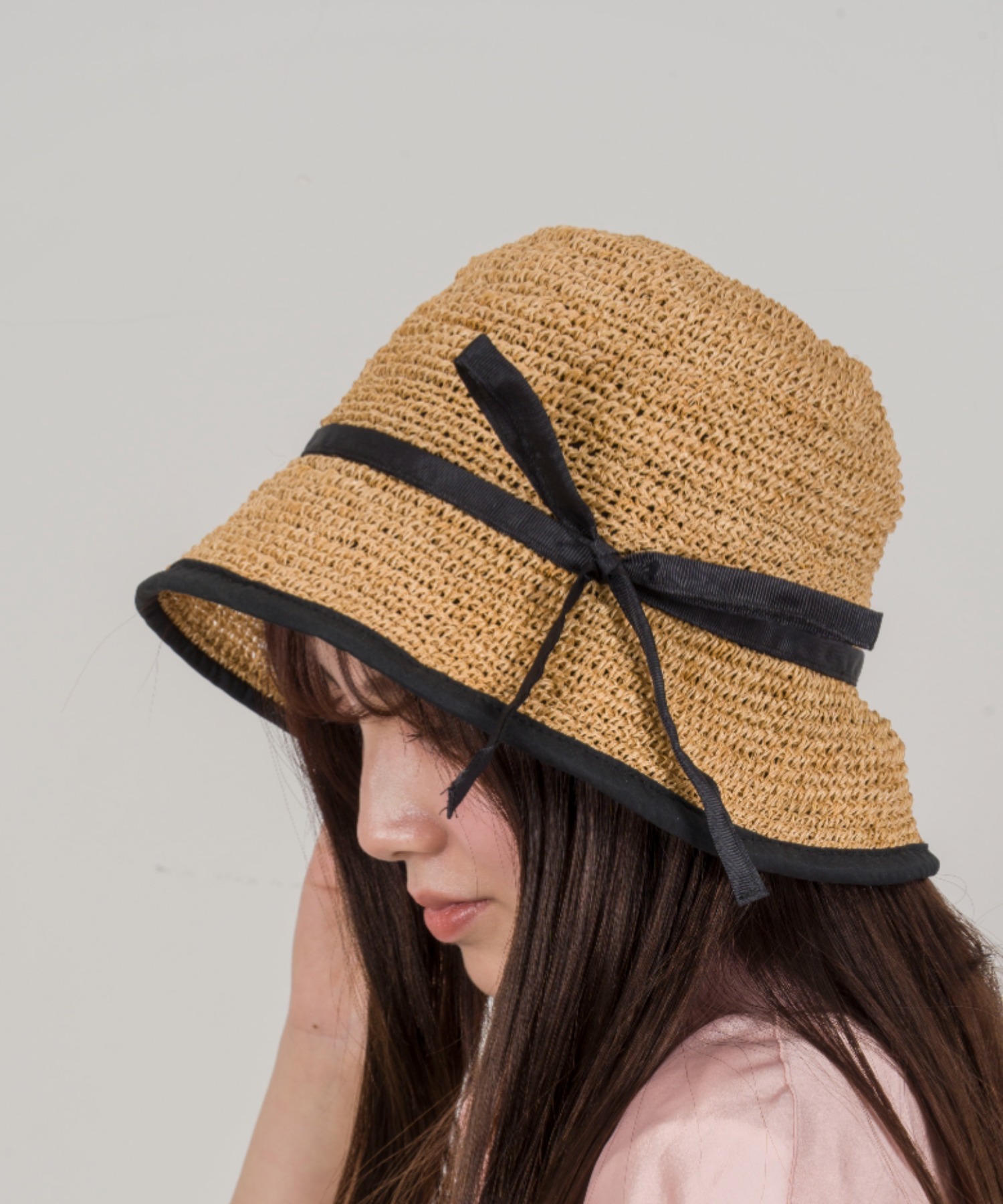 【Anjou Chouette/アンジュ・シュエット】リボンハット 帽子　麦わら　縁取り