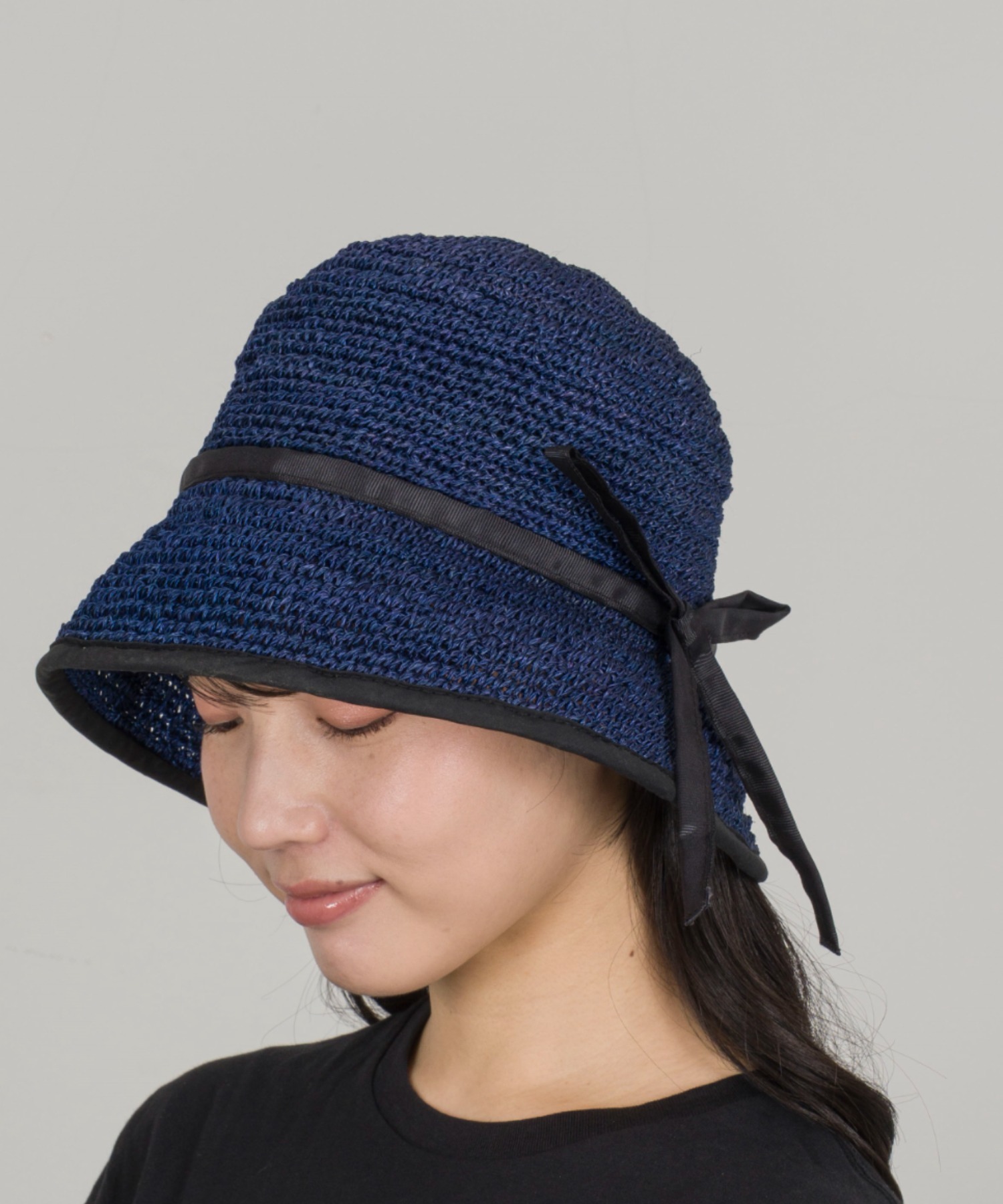 【Anjou Chouette/アンジュ・シュエット】リボンハット 帽子　麦わら　縁取り