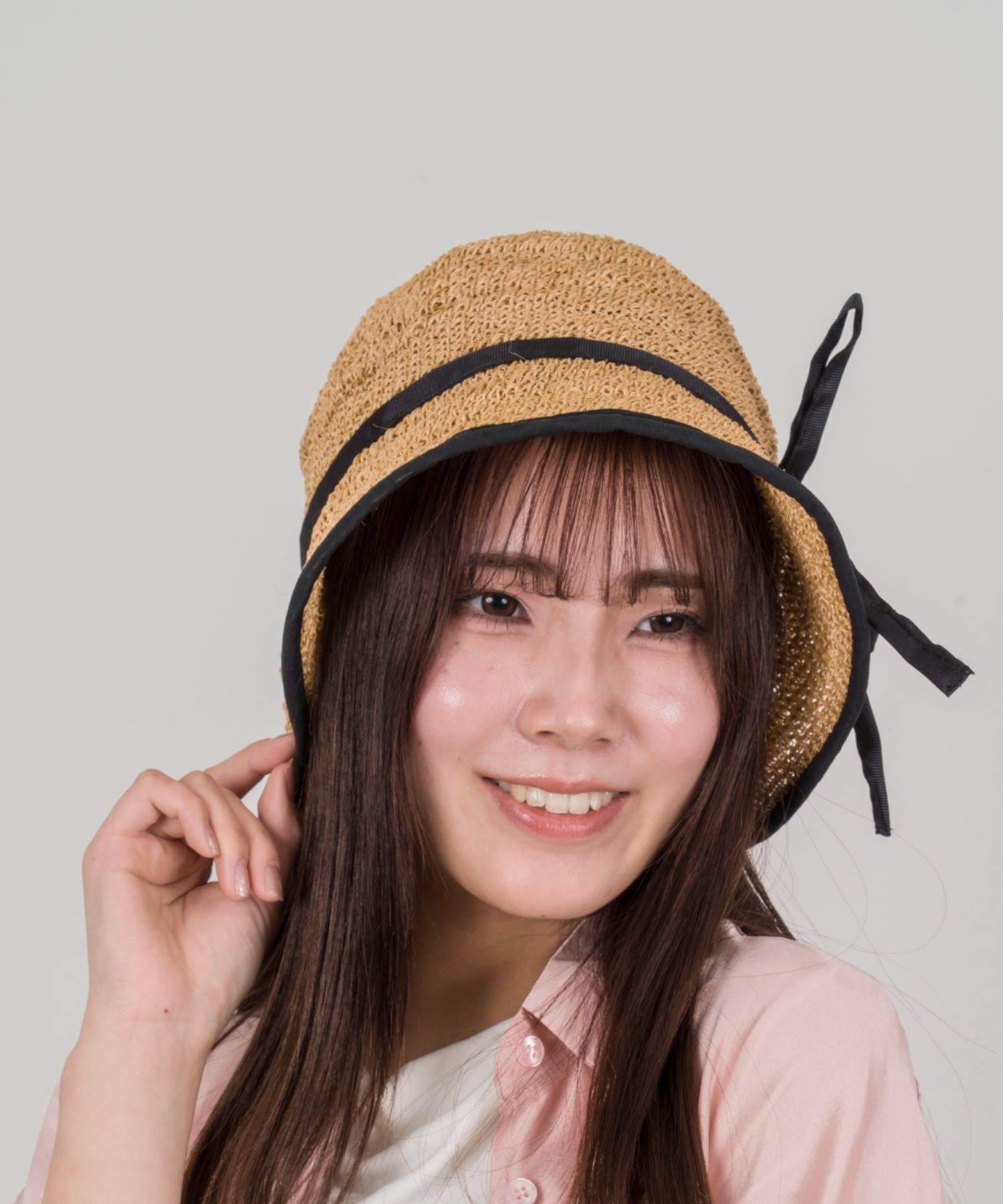 【Anjou Chouette/アンジュ・シュエット】リボンハット 帽子　麦わら　縁取り