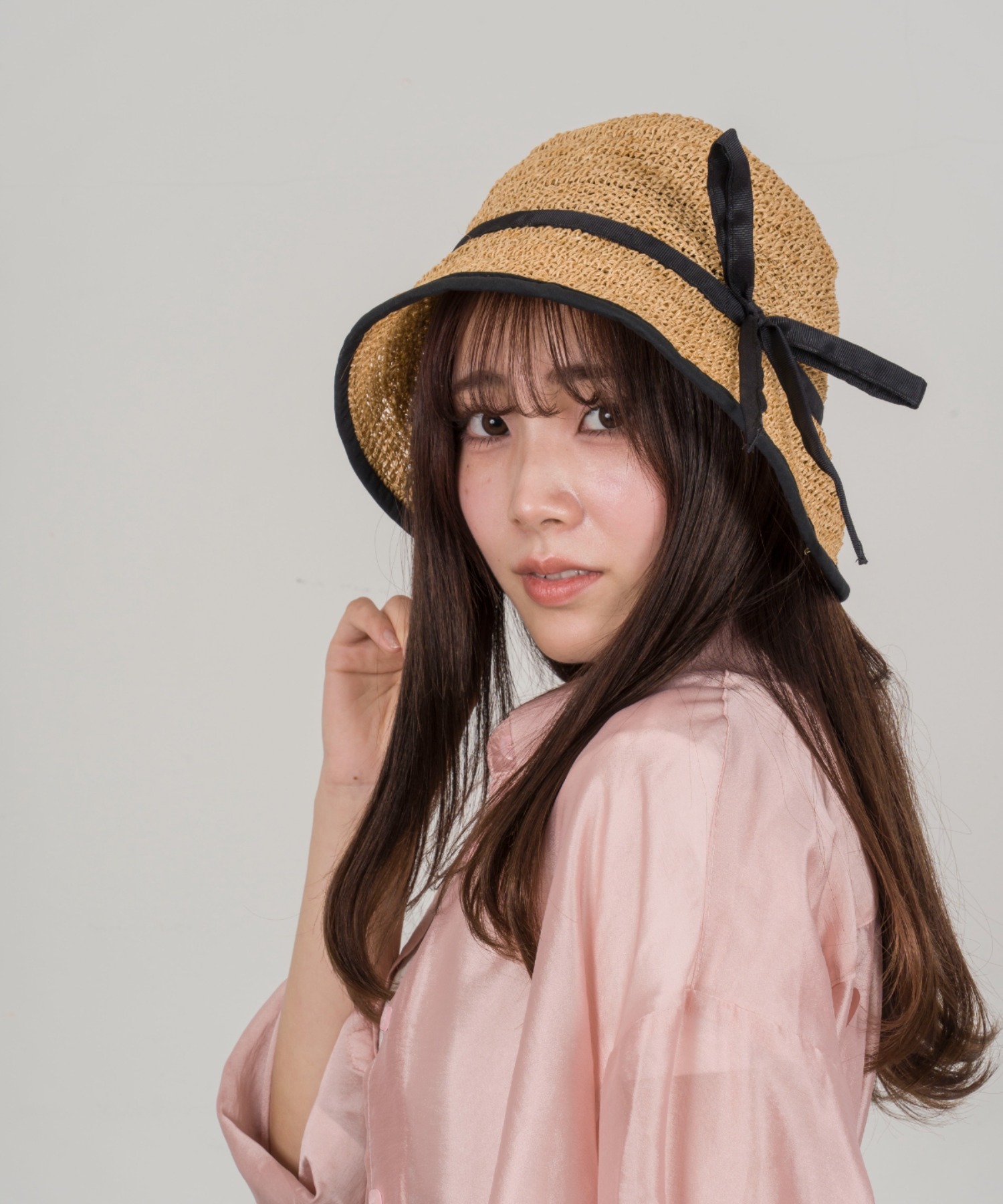 【Anjou Chouette/アンジュ・シュエット】リボンハット 帽子　麦わら　縁取り