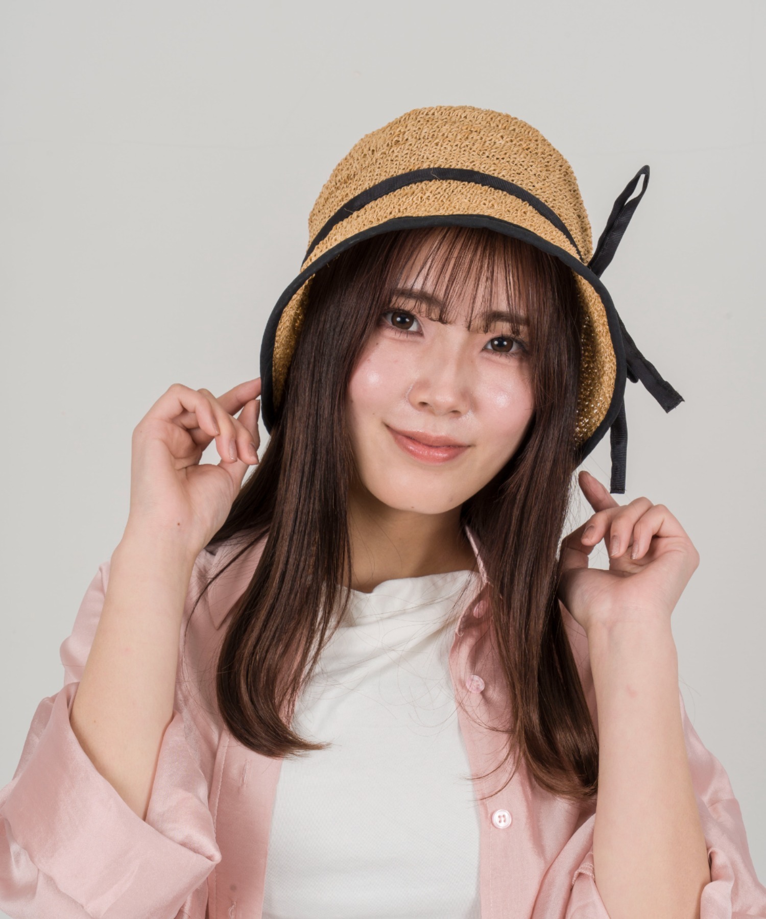 【Anjou Chouette/アンジュ・シュエット】リボンハット 帽子　麦わら　縁取り