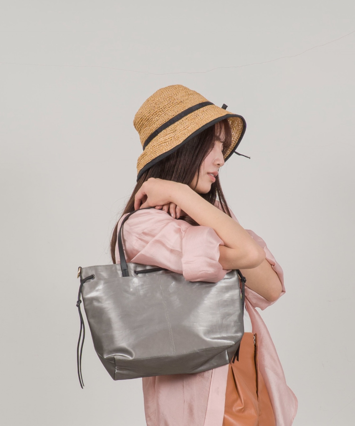 【Anjou Chouette/アンジュ・シュエット】リボンハット 帽子　麦わら　縁取り