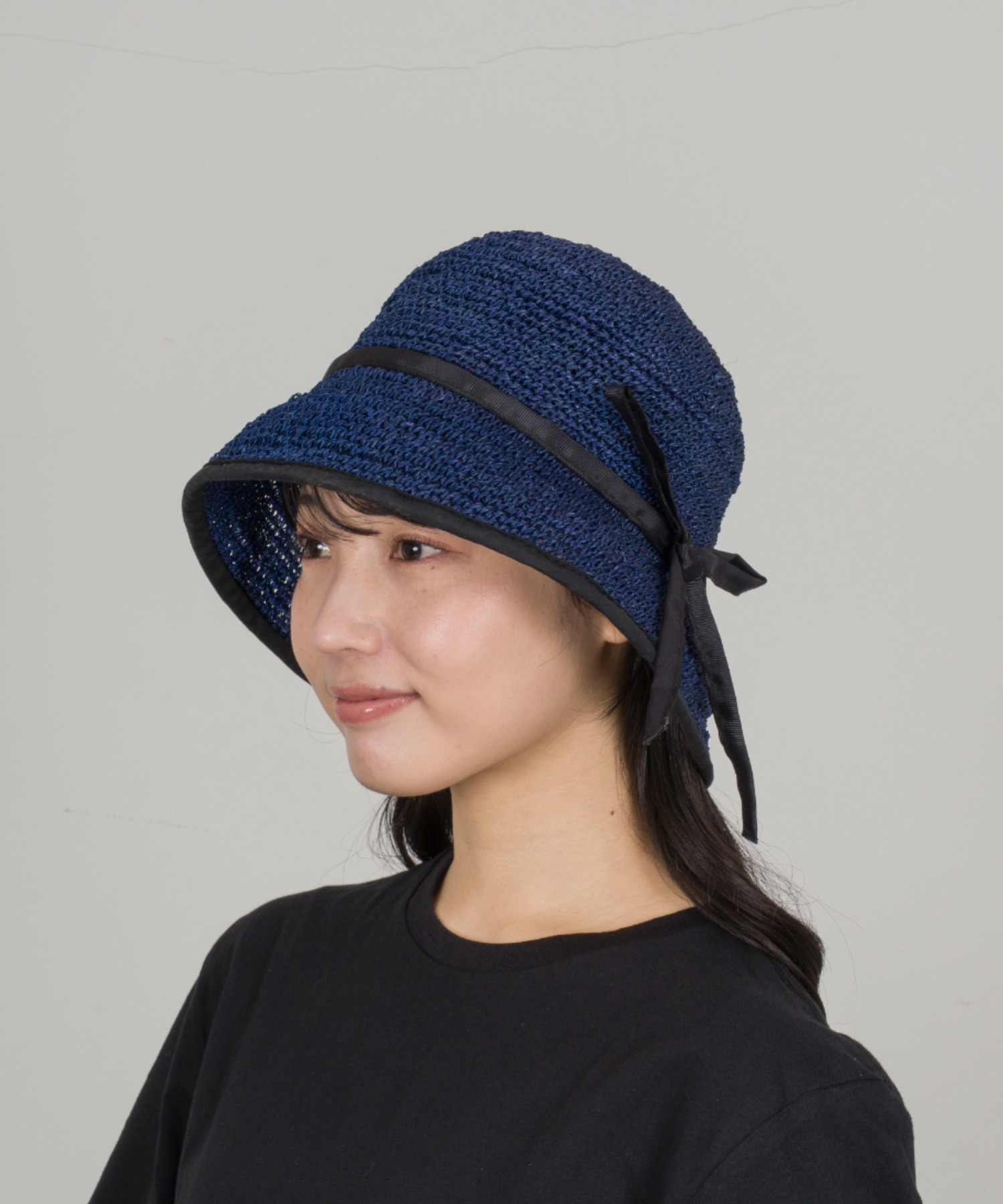 【Anjou Chouette/アンジュ・シュエット】リボンハット 帽子　麦わら　縁取り