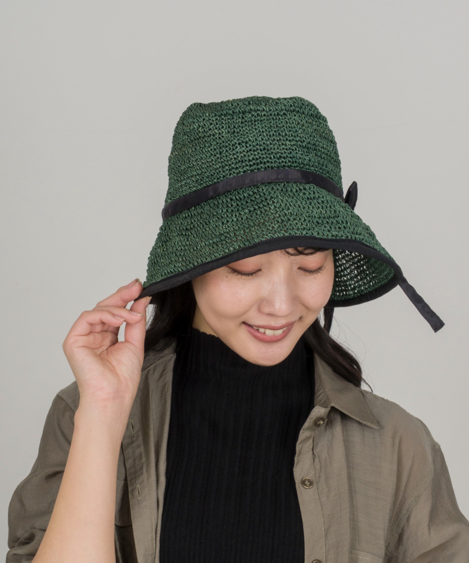 【Anjou Chouette/アンジュ・シュエット】リボンハット 帽子　麦わら　縁取り