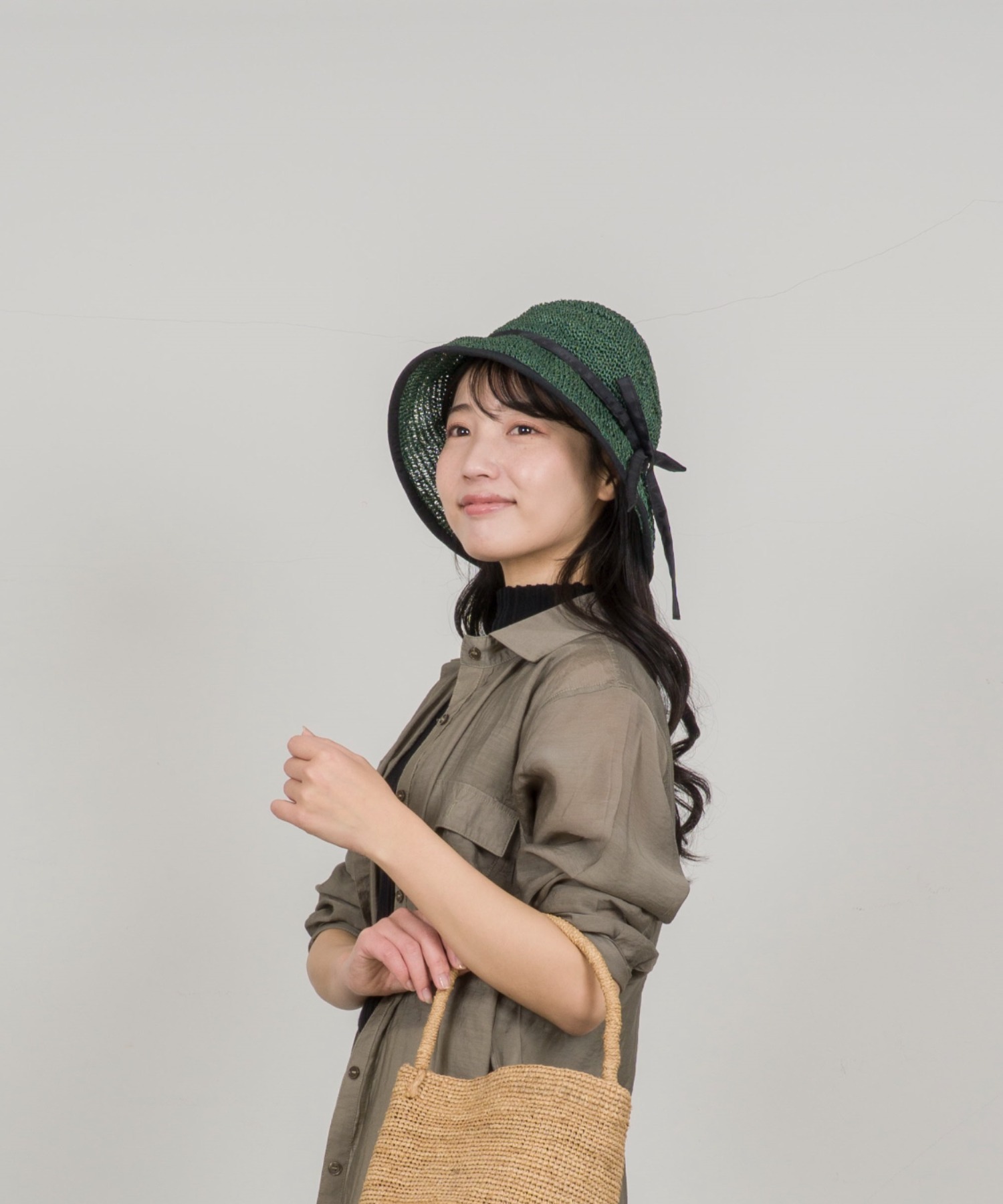 【Anjou Chouette/アンジュ・シュエット】リボンハット 帽子　麦わら　縁取り