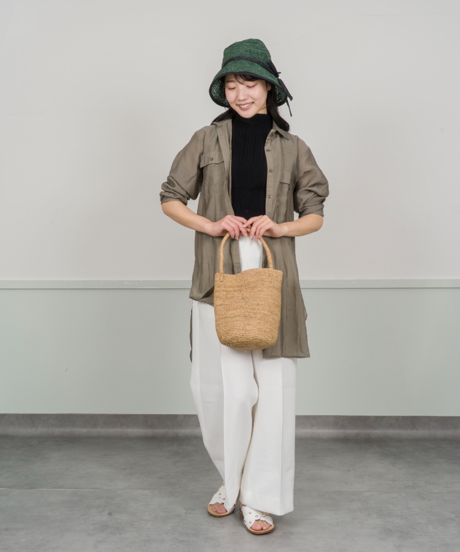 【Anjou Chouette/アンジュ・シュエット】リボンハット 帽子　麦わら　縁取り