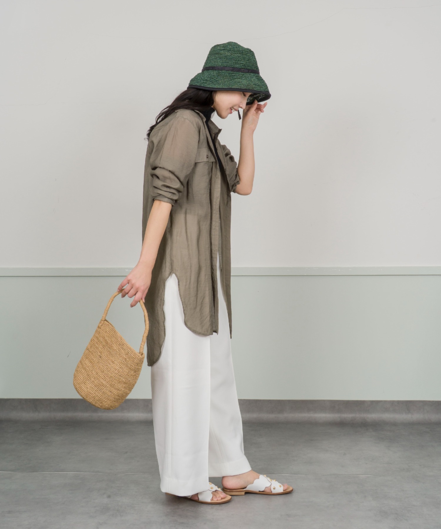 【Anjou Chouette/アンジュ・シュエット】リボンハット 帽子　麦わら　縁取り