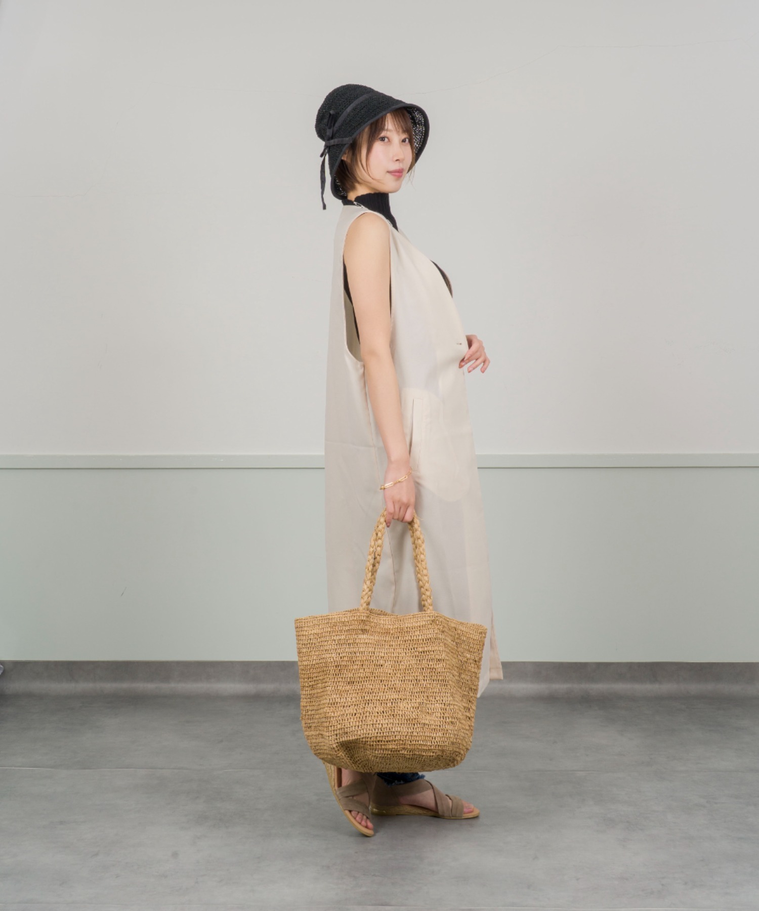 【Anjou Chouette/アンジュ・シュエット】リボンハット 帽子　麦わら　縁取り