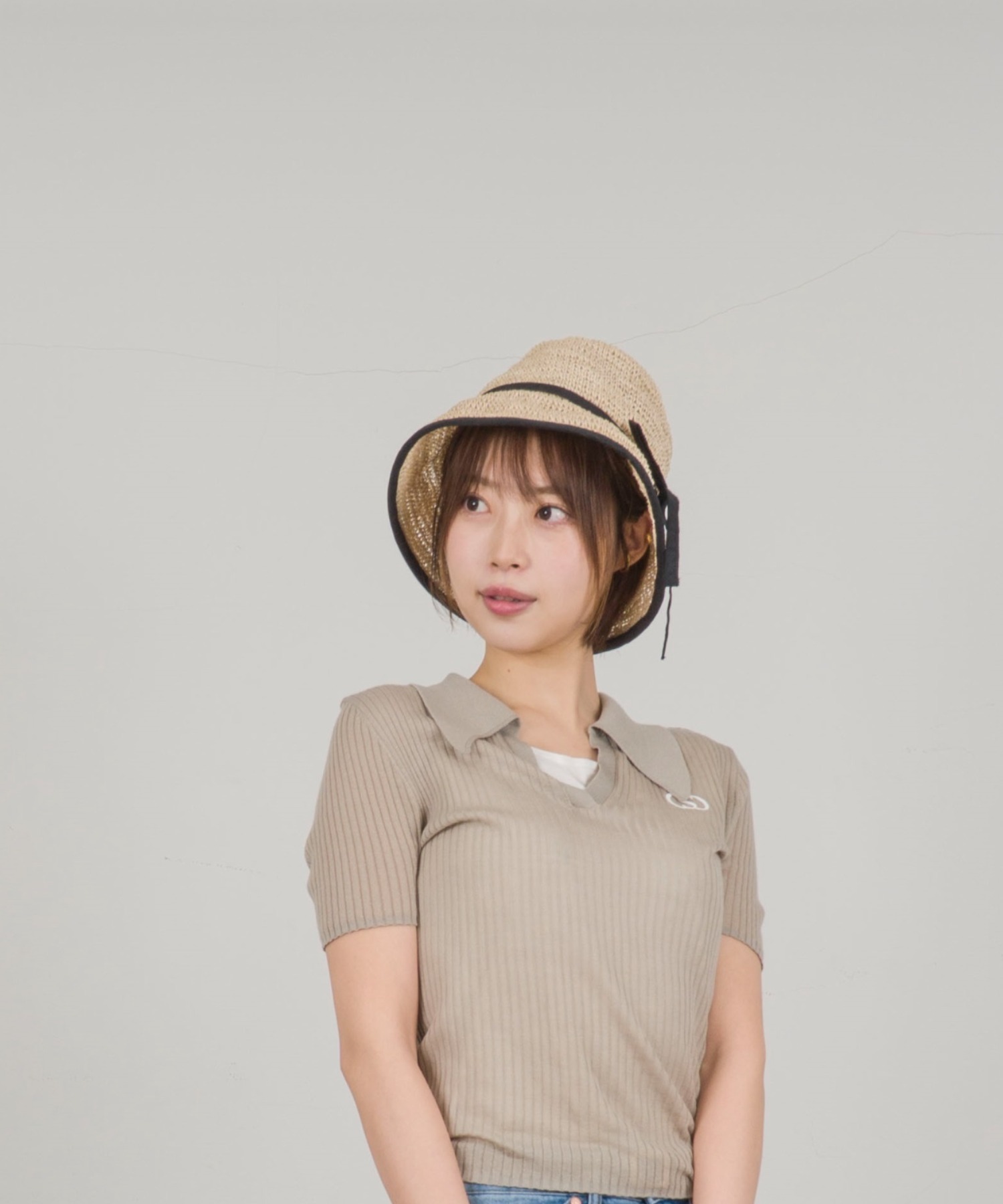 【Anjou Chouette/アンジュ・シュエット】リボンハット 帽子　麦わら　縁取り