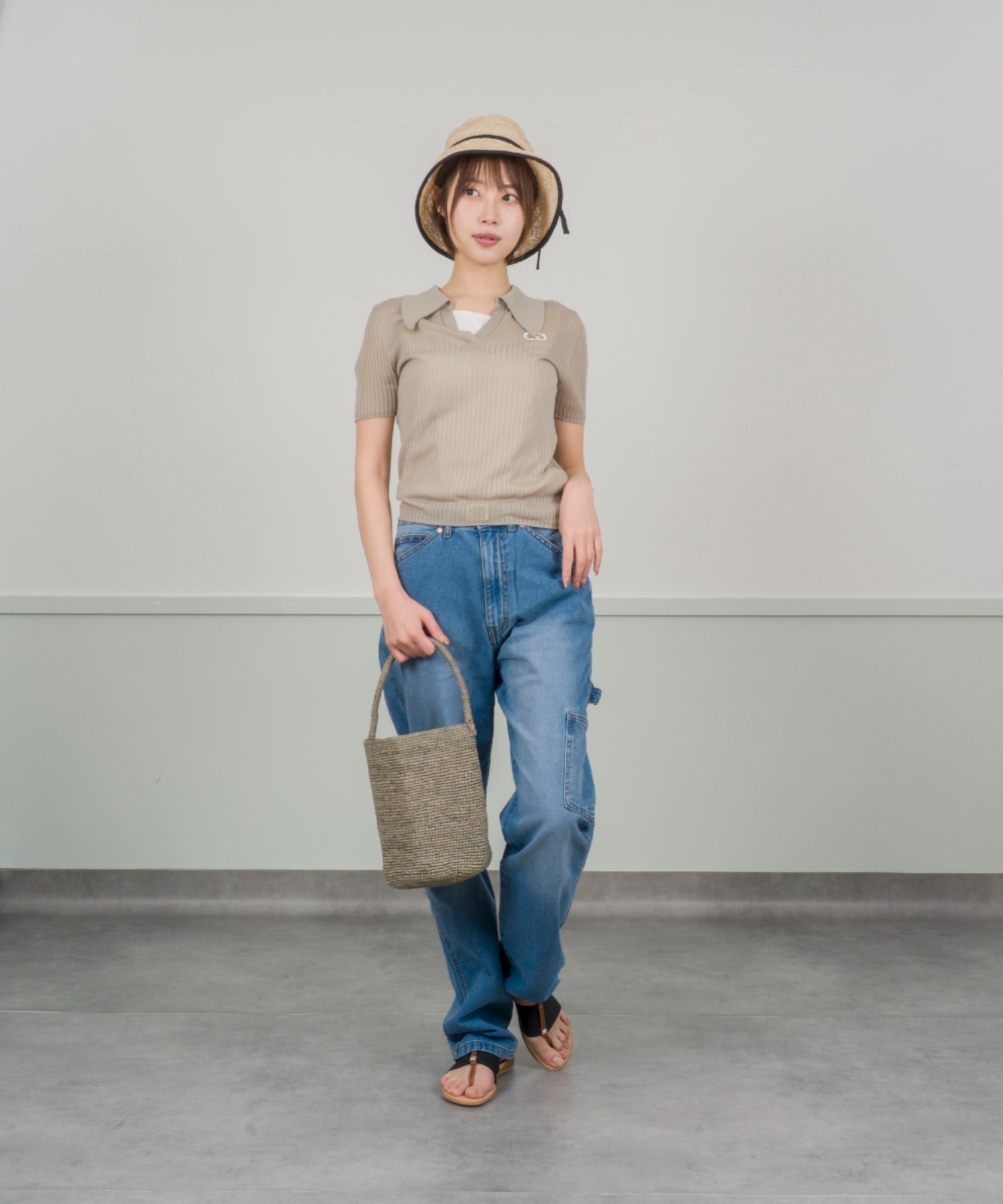 【Anjou Chouette/アンジュ・シュエット】リボンハット 帽子　麦わら　縁取り