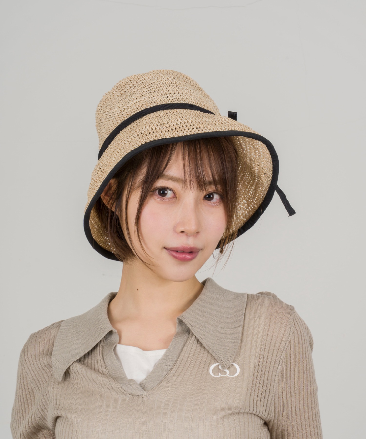 【Anjou Chouette/アンジュ・シュエット】リボンハット 帽子　麦わら　縁取り