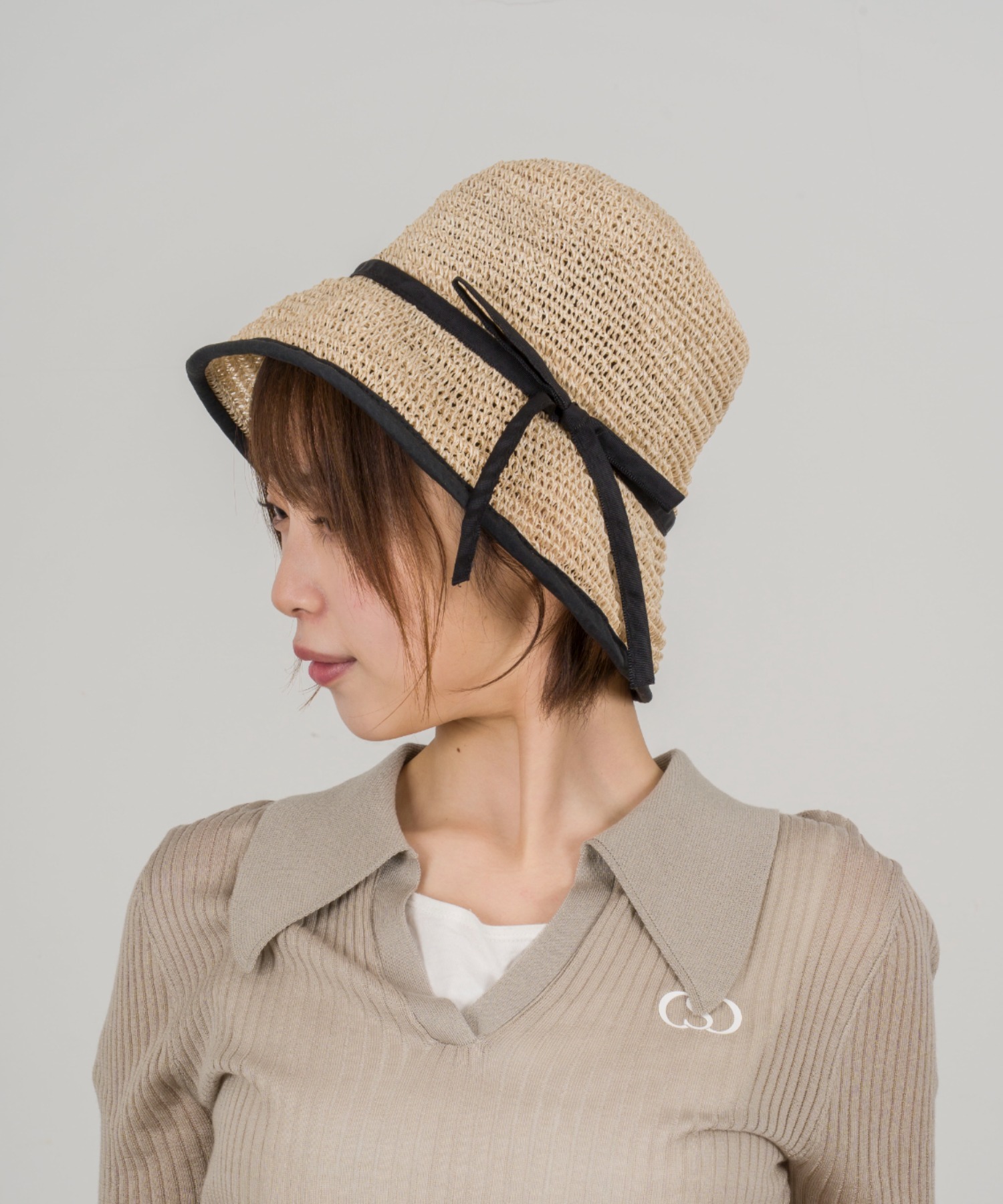 【Anjou Chouette/アンジュ・シュエット】リボンハット 帽子　麦わら　縁取り