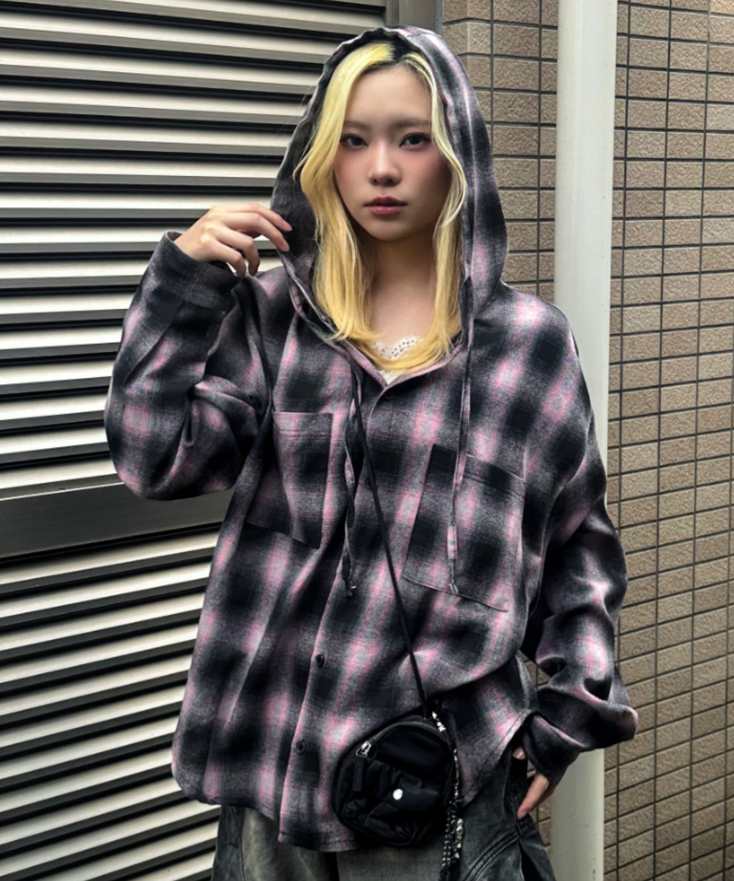 A*I様 希少　NO ID セットアップ　フリンジチェック　韓国　柄　奇抜 A'GEM/9 × .kom 『A'gem/エージェム』 フードチェックシャツ A'gem│A